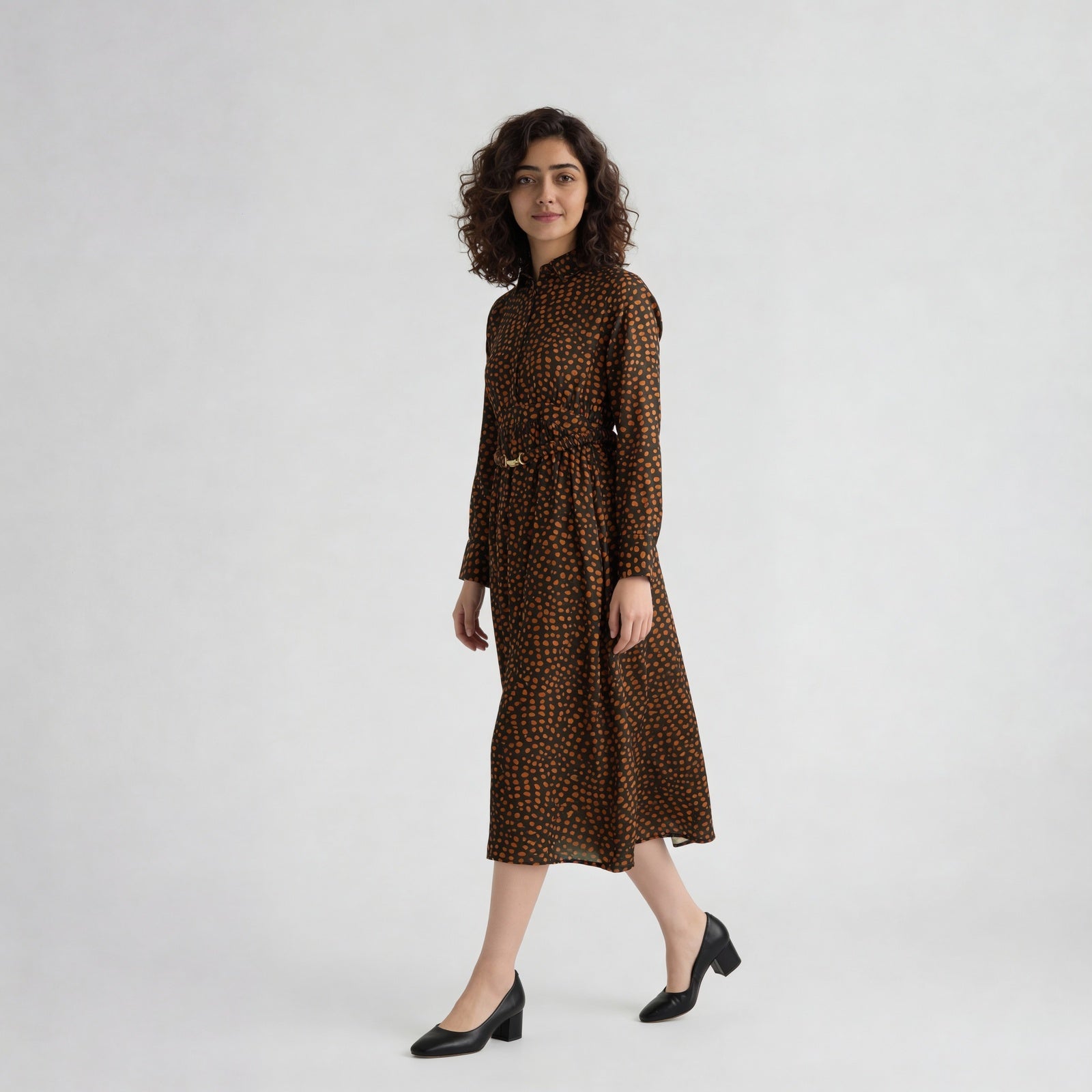 Printed Collar Flared Dress