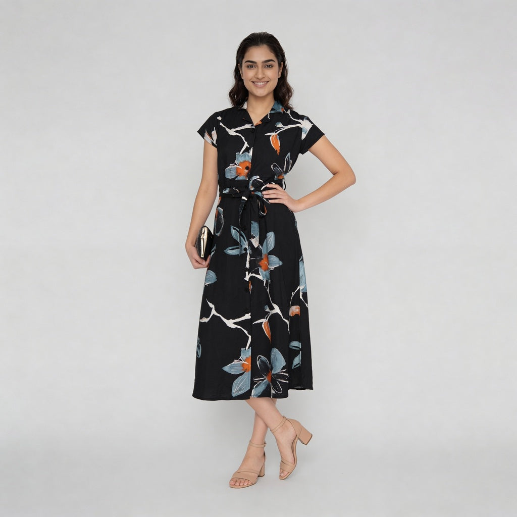 Flared Floral Dress