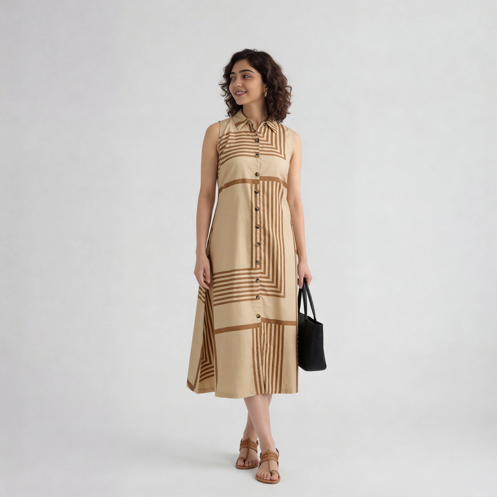 Printed Collar Flared Dress