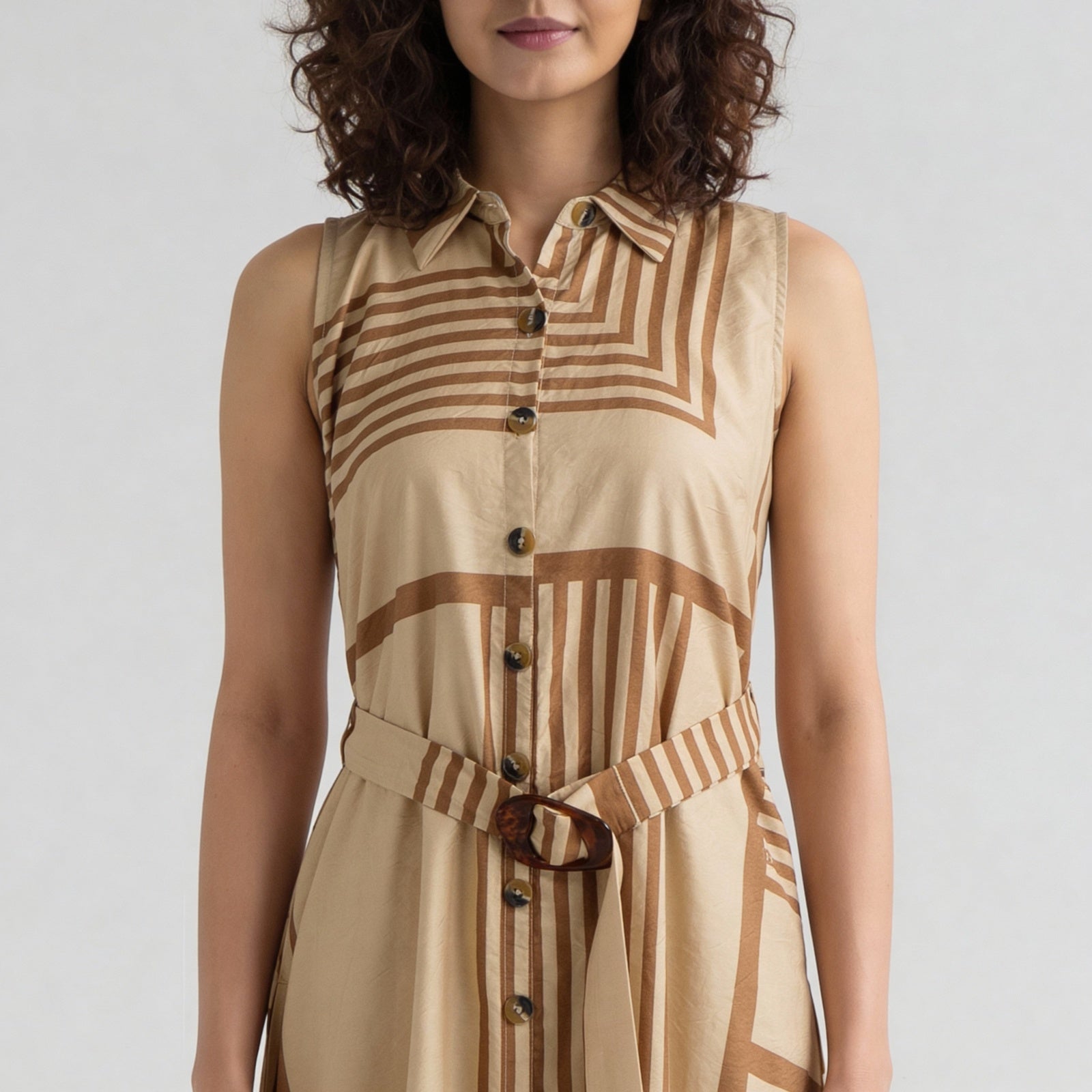 Printed Collar Flared Dress