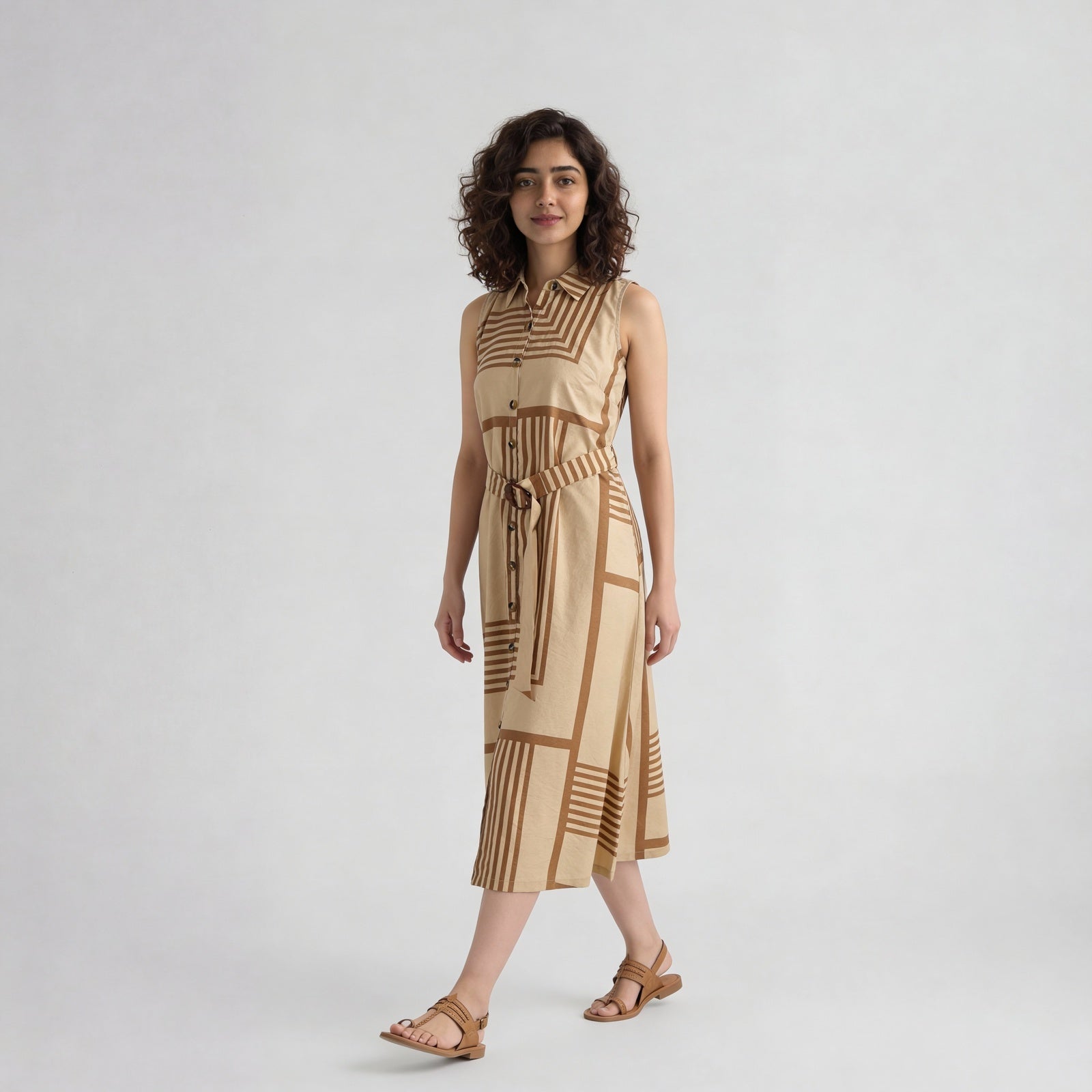Printed Collar Flared Dress