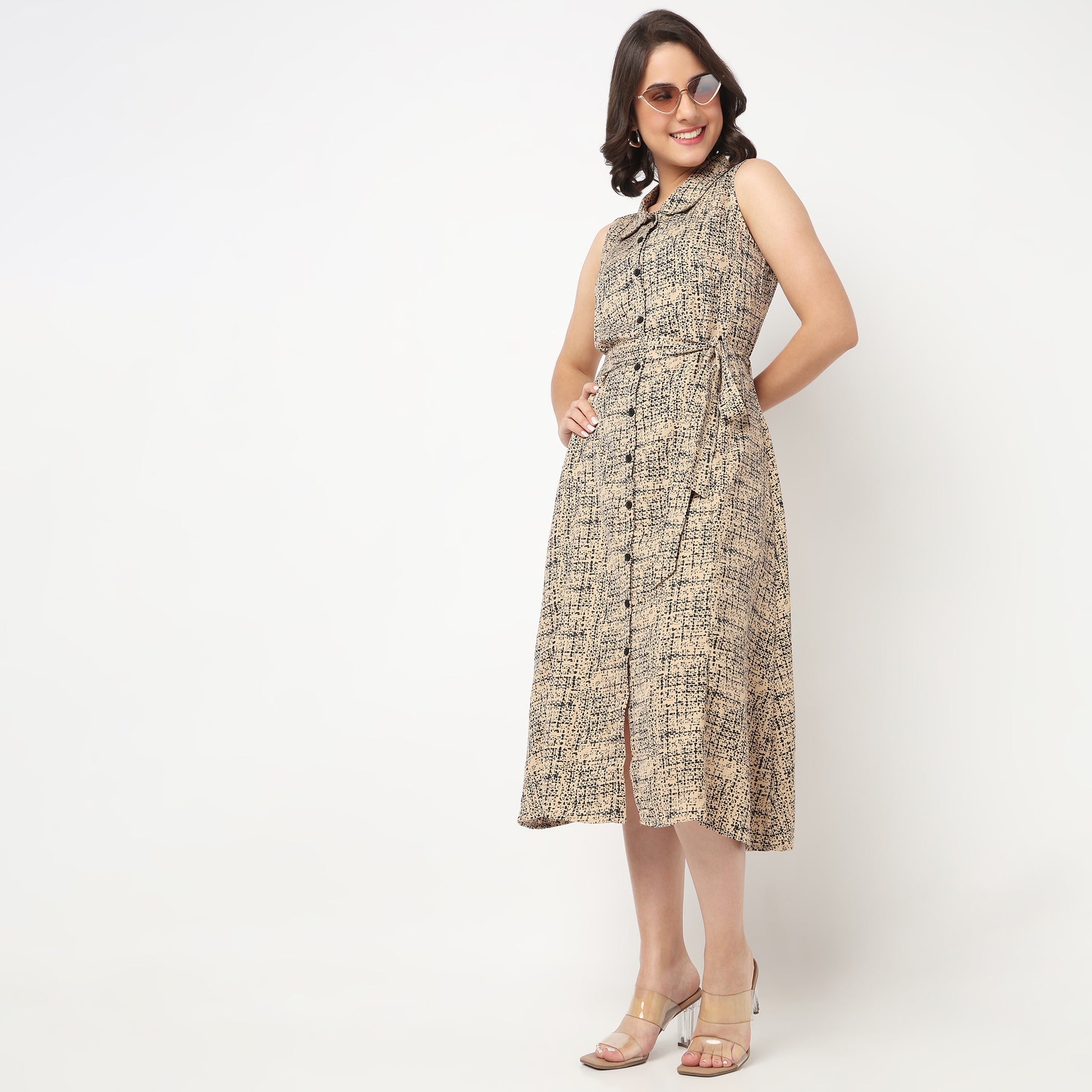 Printed Shirt Collar Dress