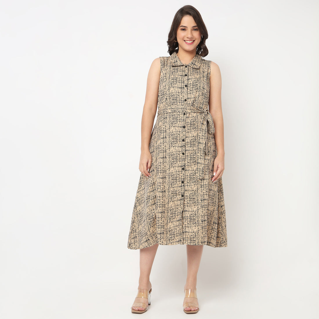 Printed Shirt Collar Dress