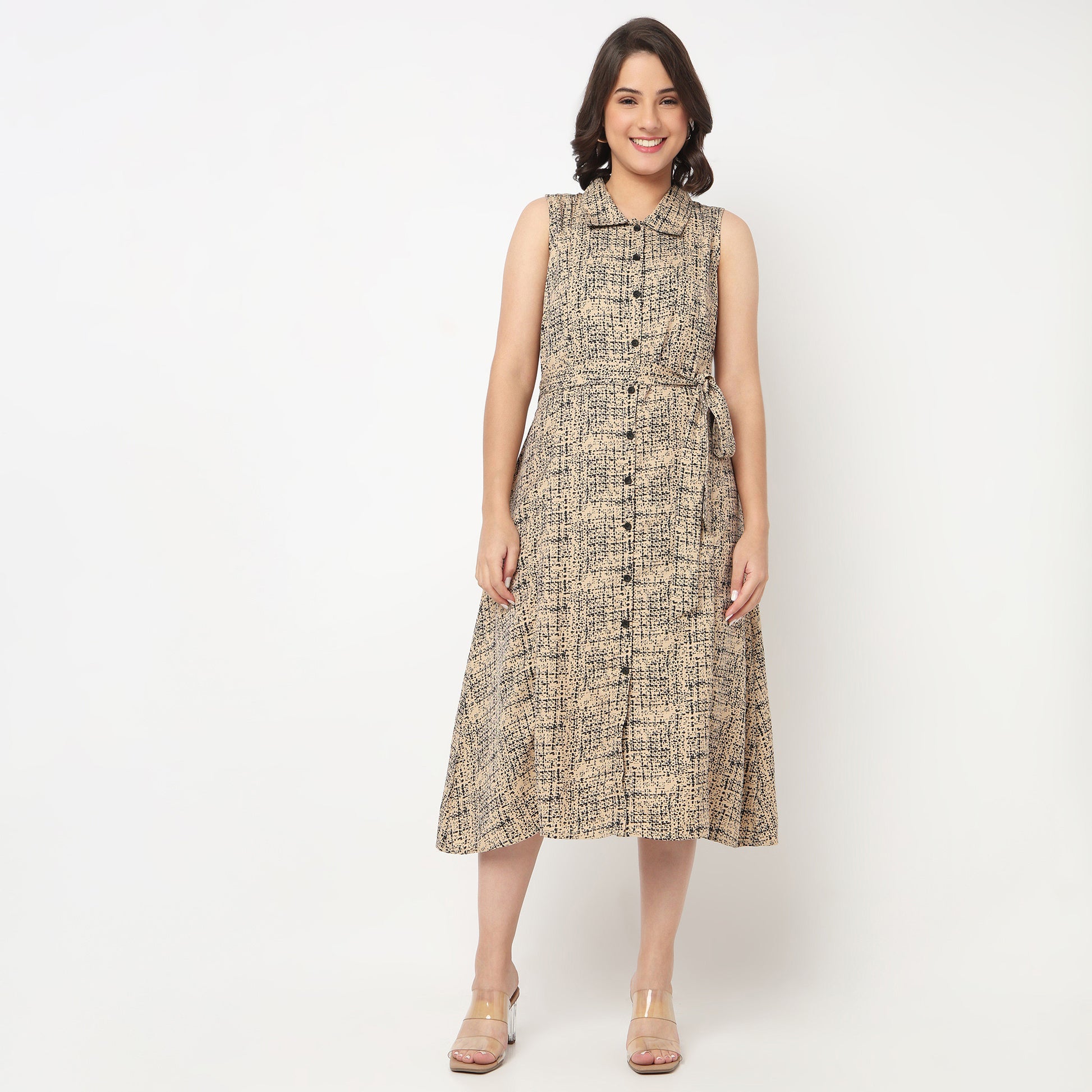 Printed Shirt Collar Dress