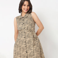 Printed Shirt Collar Dress