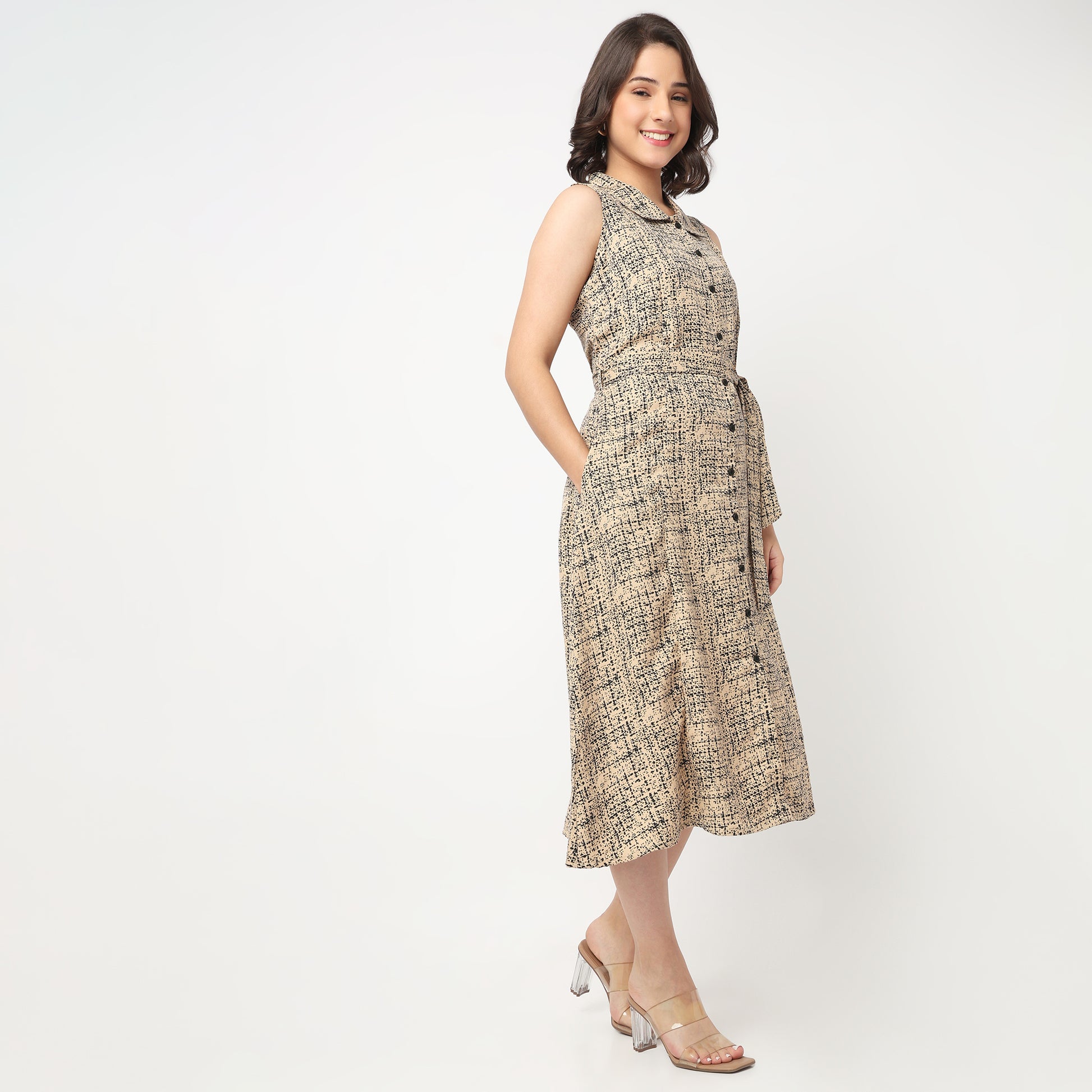 Printed Shirt Collar Dress