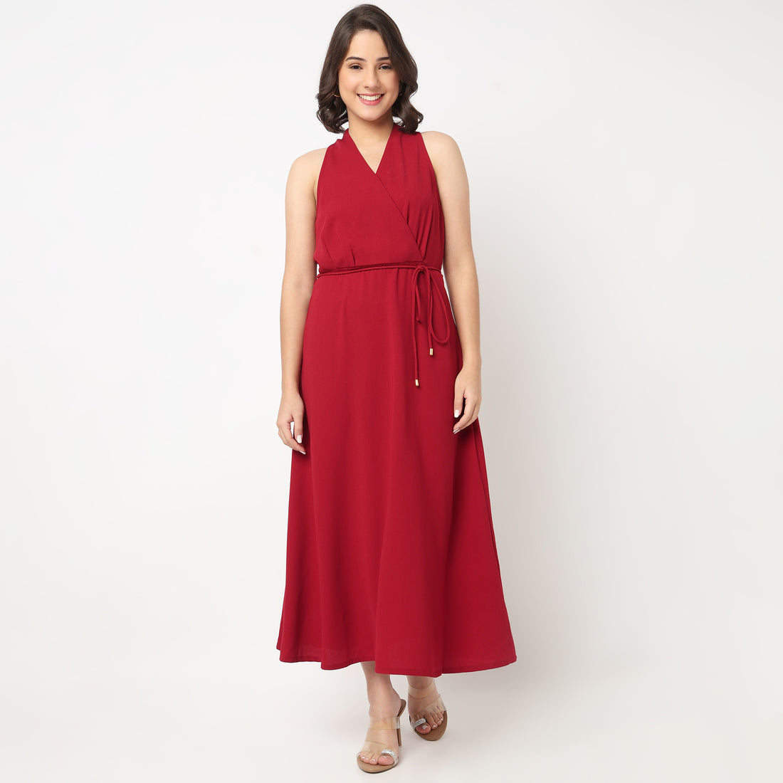 Solid V-Neck Dress