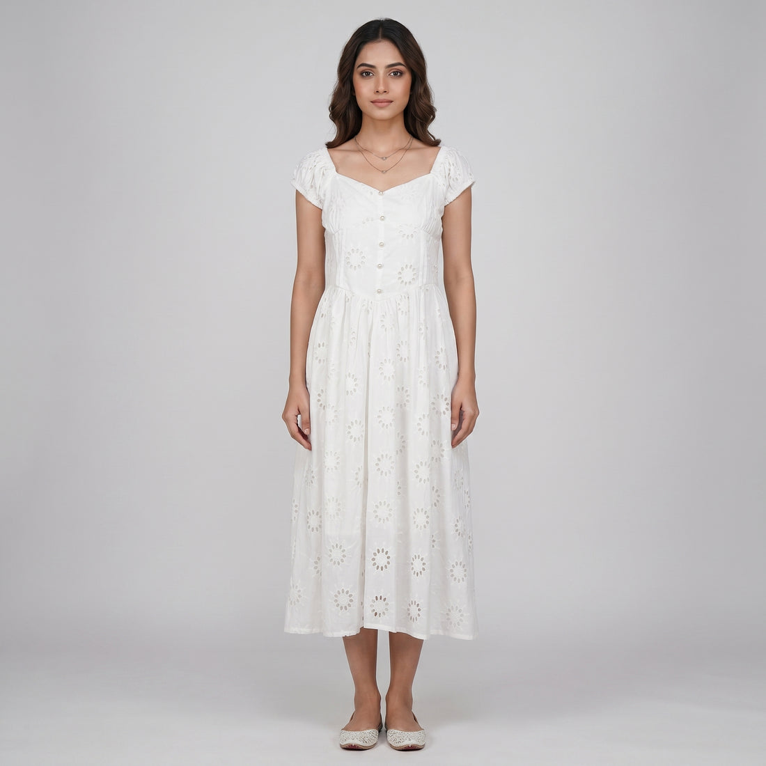 Cotton Schiffli Flared Dress
