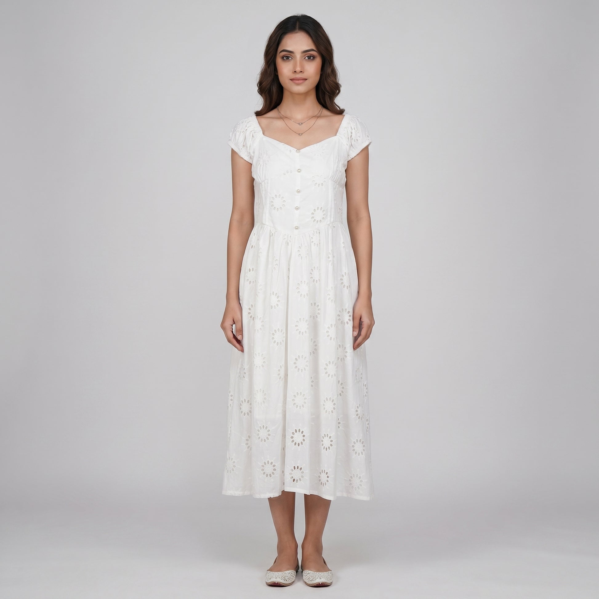 Cotton Schiffli Flared Dress