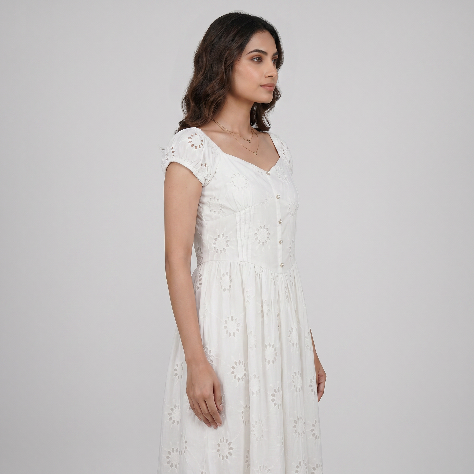 Cotton Schiffli Flared Dress