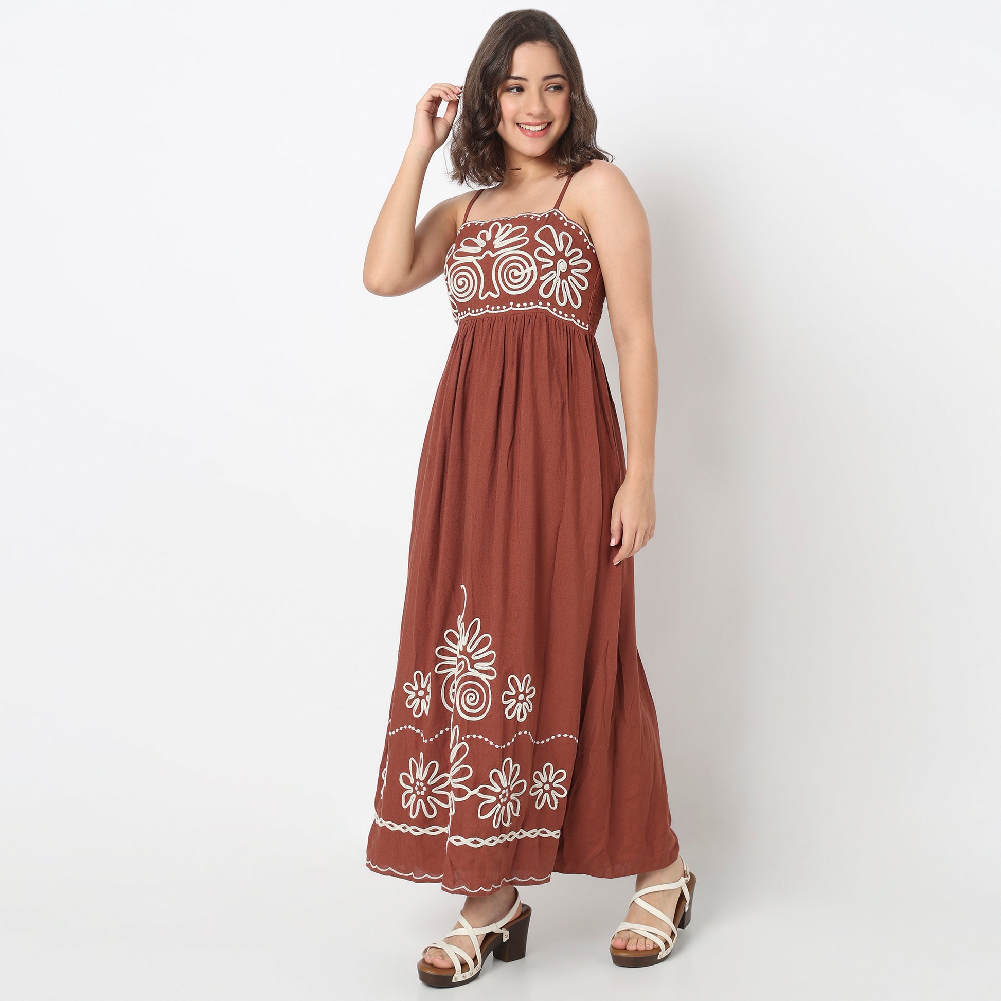 Embroidered Flared Strappy Dress