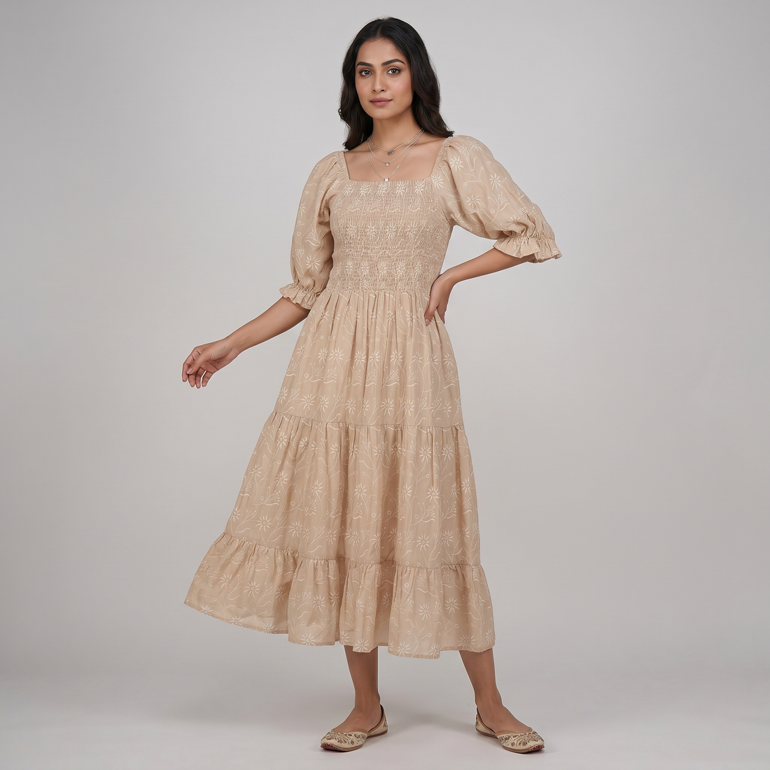 Cotton Embroidered Flared Dress