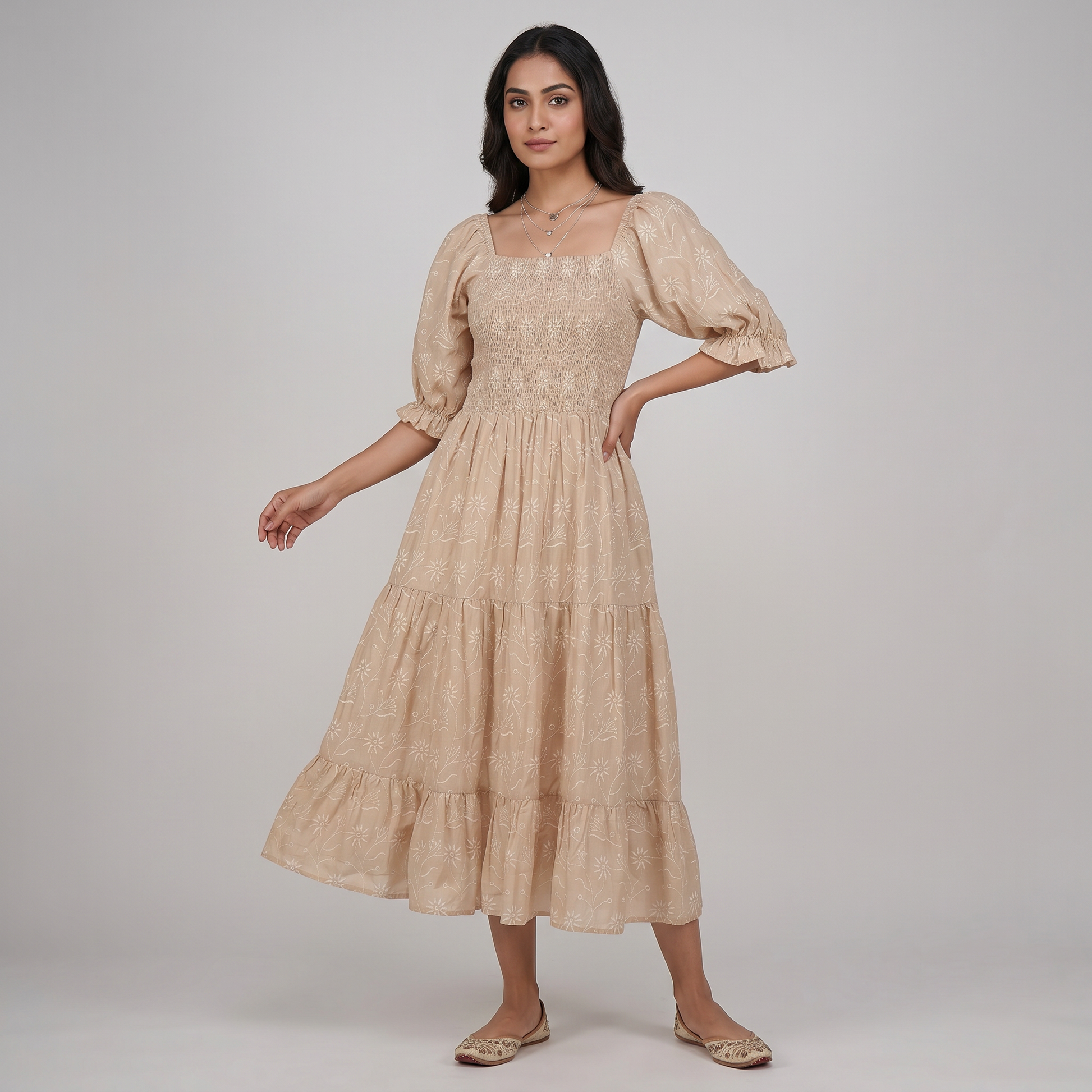Cotton Embroidered Flared Dress