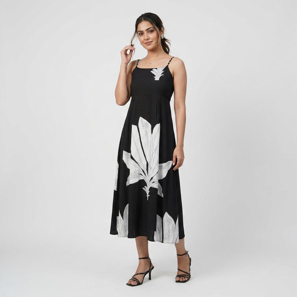 Printed A-Line Flared Dress