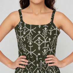 Embroidered Shoulder Straps Flared Dress
