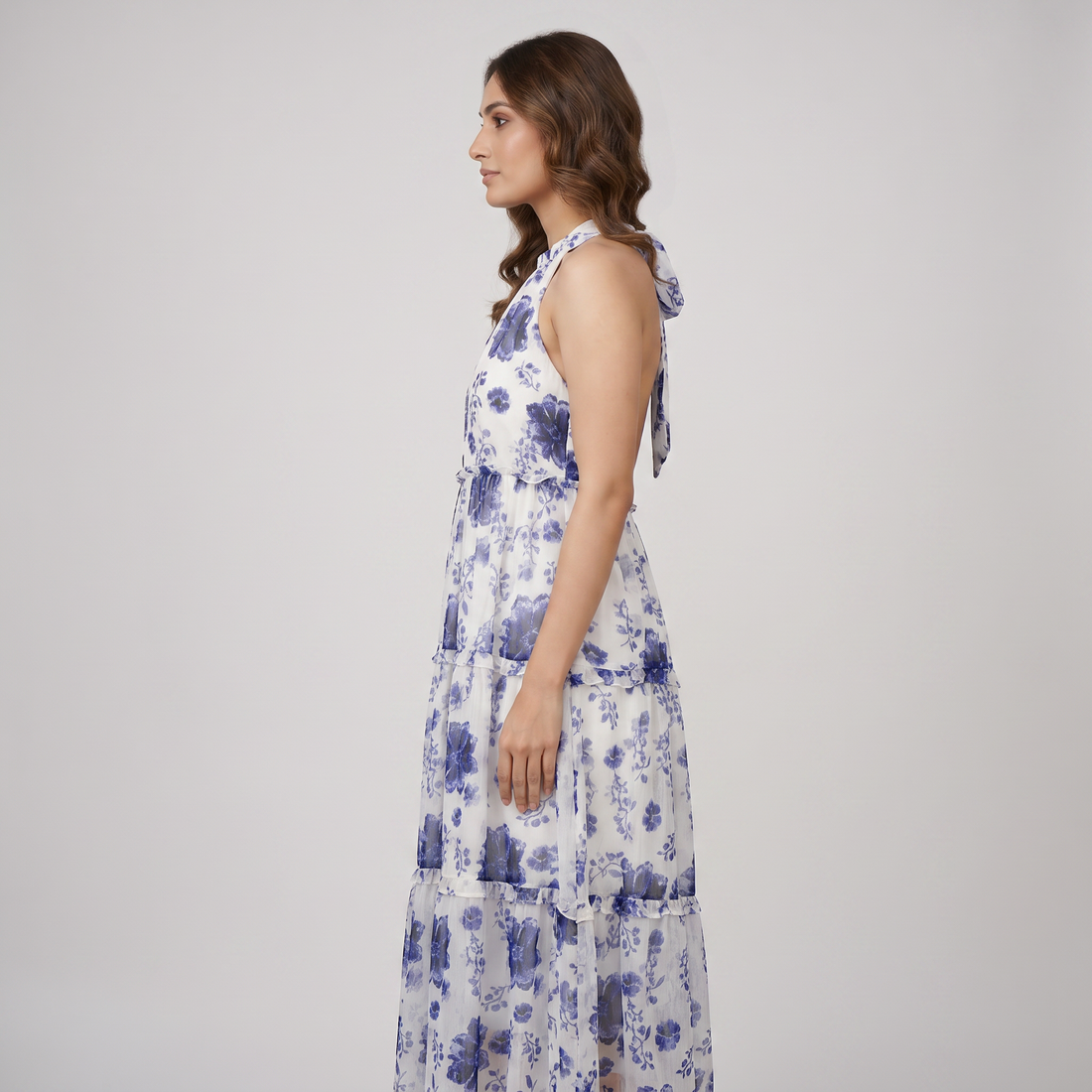 Printed Halter Neck Flared Dress