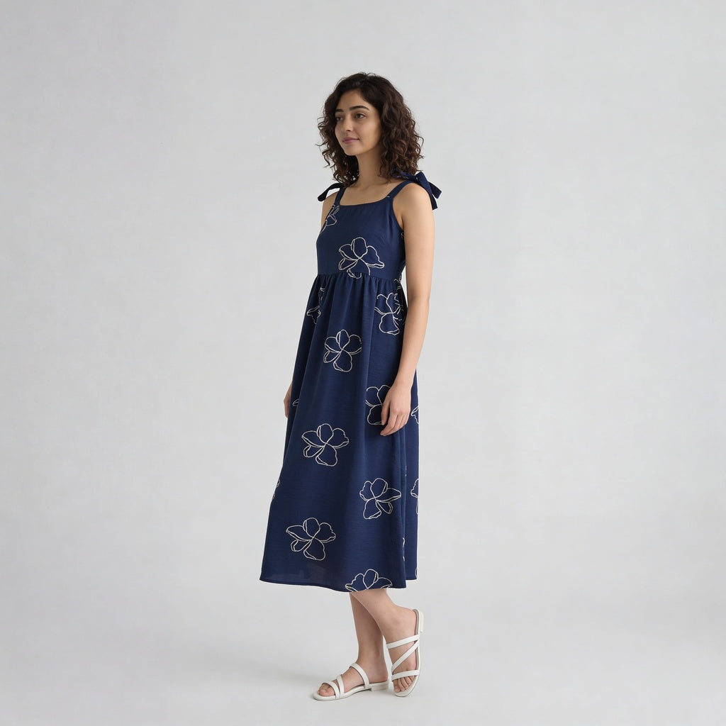 Embroidered Strappy Flared Dress