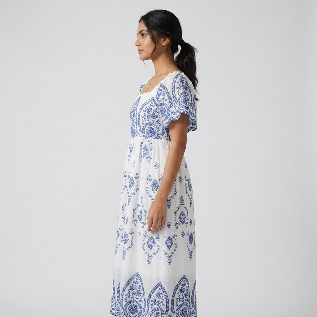 Cotton Embroidered Flared Dress