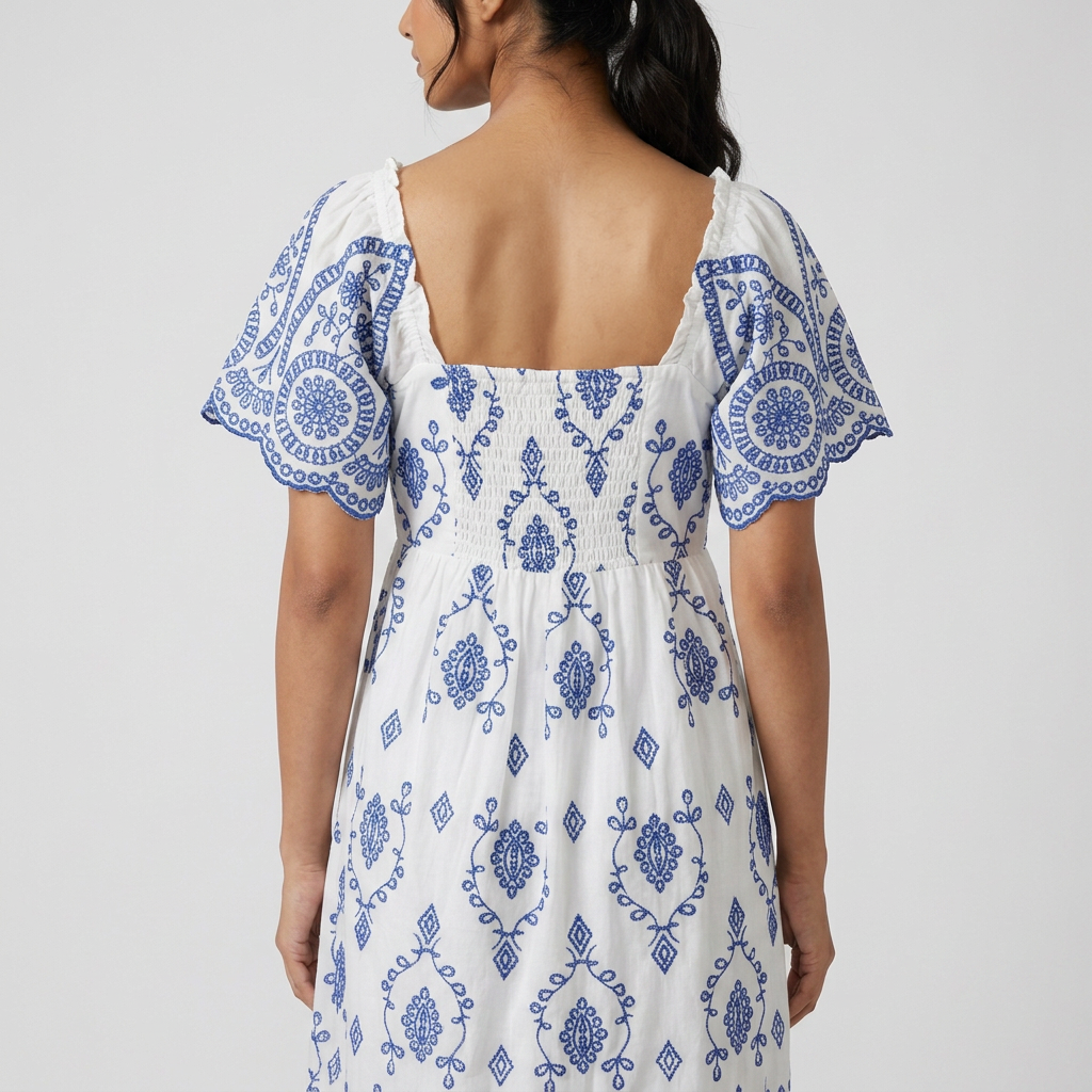 Cotton Embroidered Flared Dress