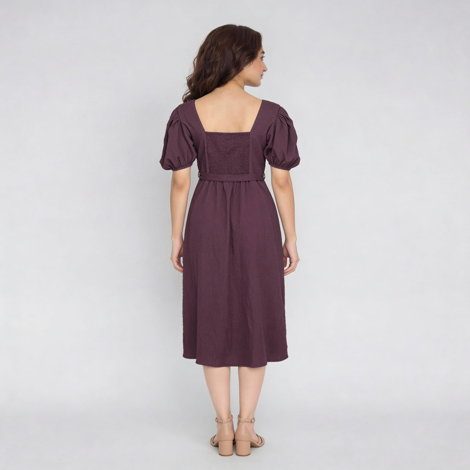 Polyester Elastane Solid Short Sleeve Dress