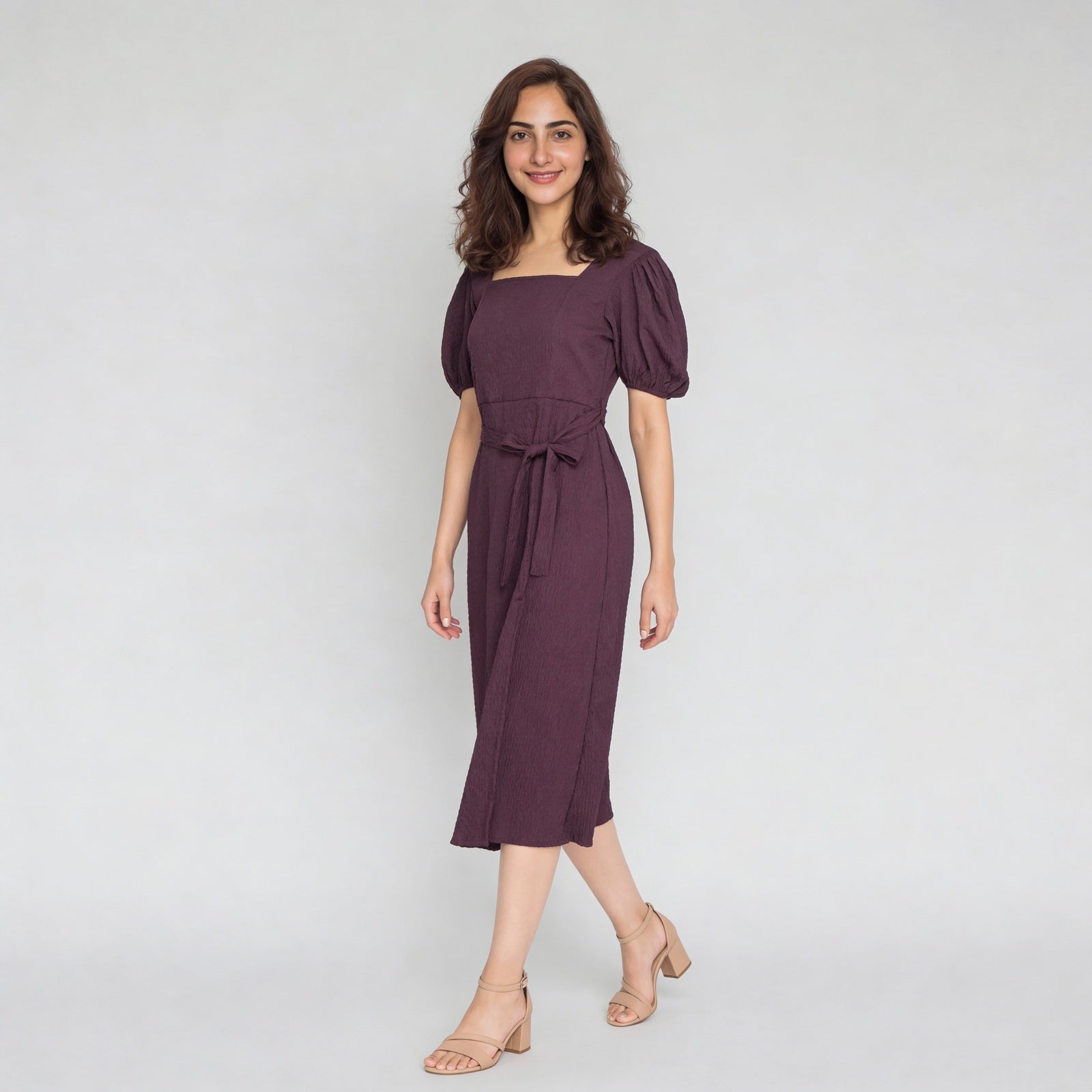 Polyester Elastane Solid Short Sleeve Dress