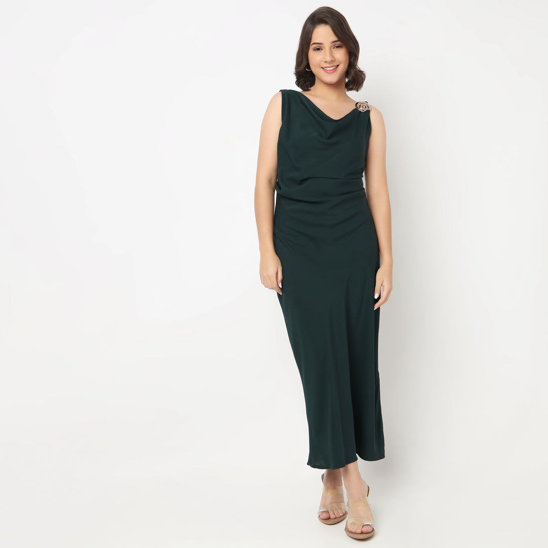 Solid V-Neck Dress