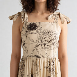 Floral Shoulder Strappy Flared Dress