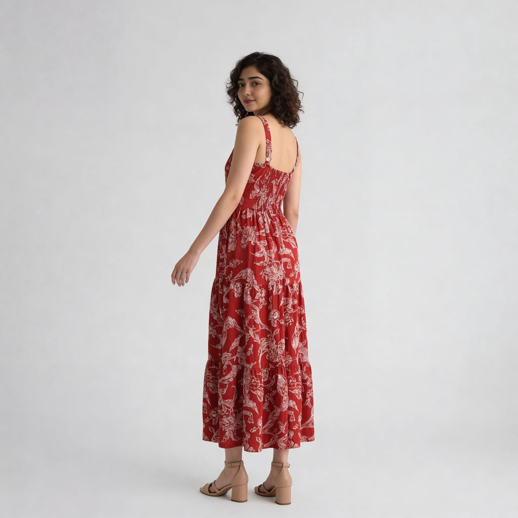 Floral U-Neck Flared Dress