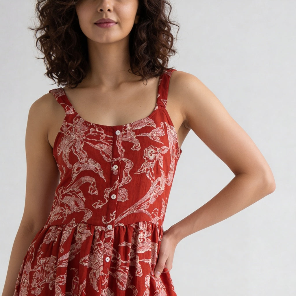 Floral U-Neck Flared Dress