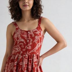 Floral U-Neck Flared Dress