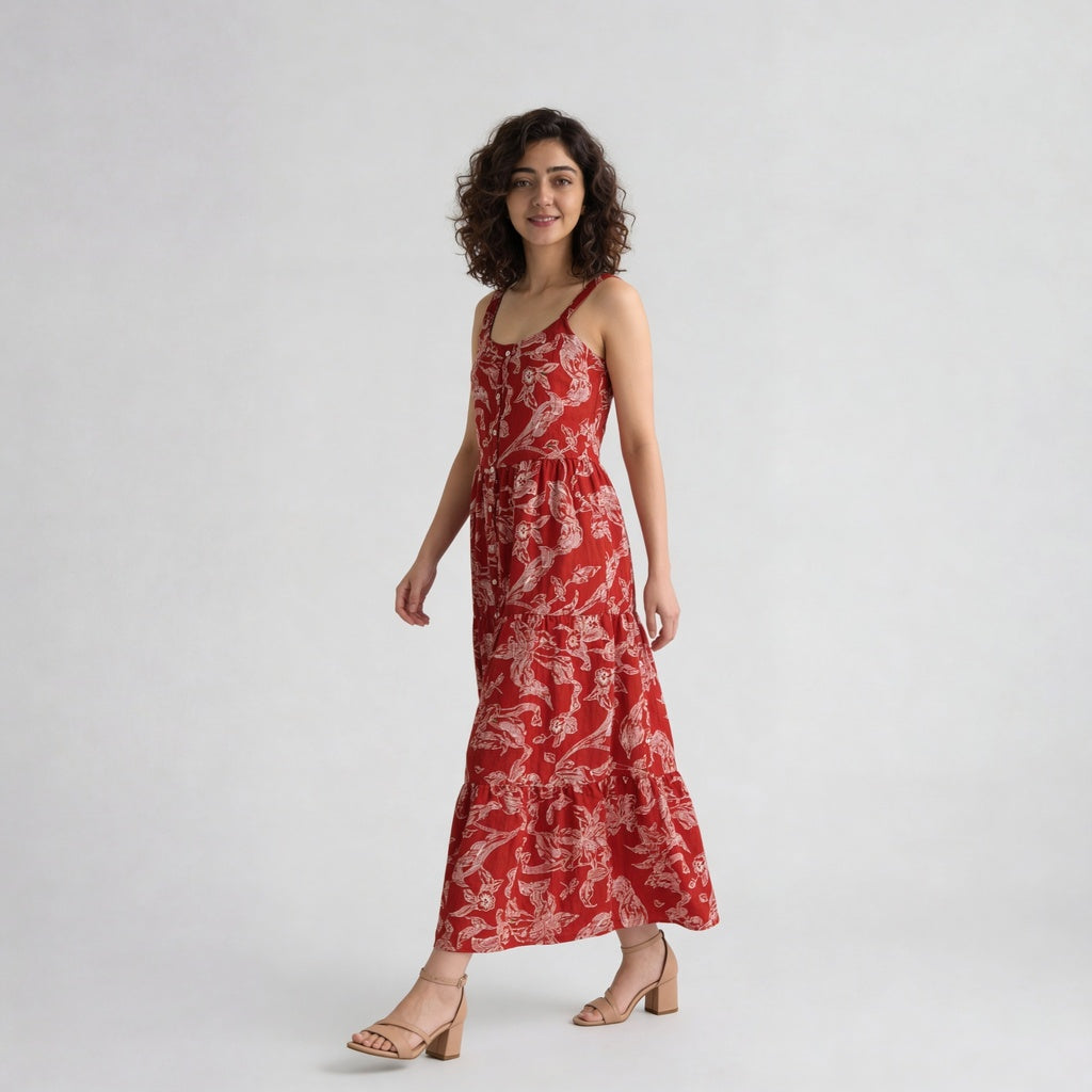 Floral U-Neck Flared Dress