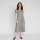 Checkered Puff Sleeve Flared Dress