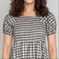 Checkered Puff Sleeve Flared Dress