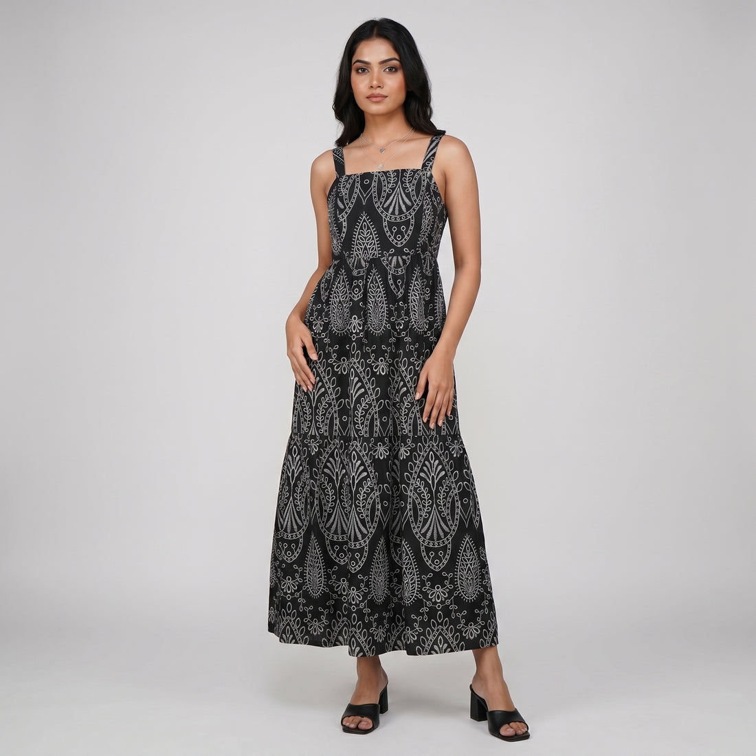 Cotton Embroidered Flared Dress