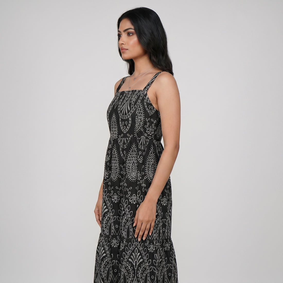 Cotton Embroidered Flared Dress