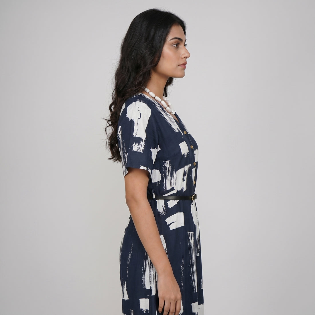 Printed V-Neck Flared Dress