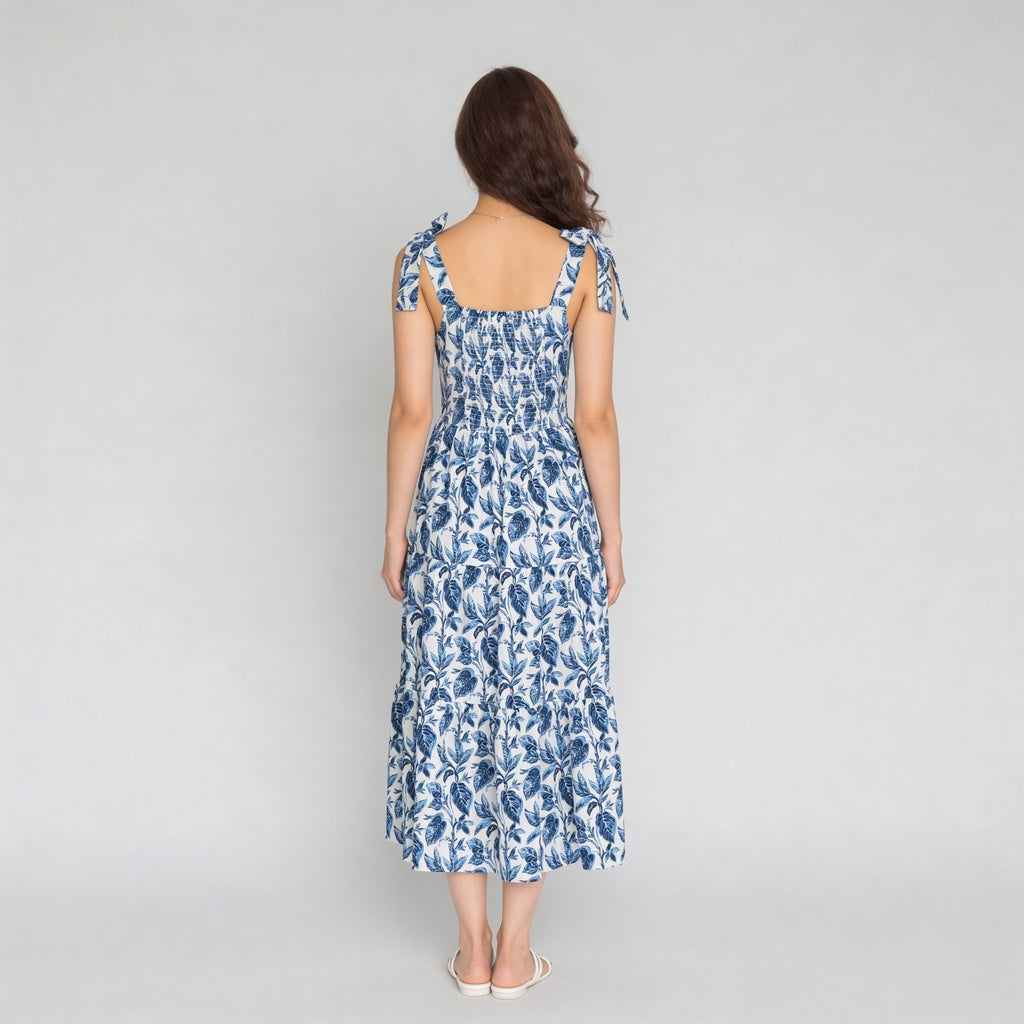 Printed Shoulder Strappy Flared Dress