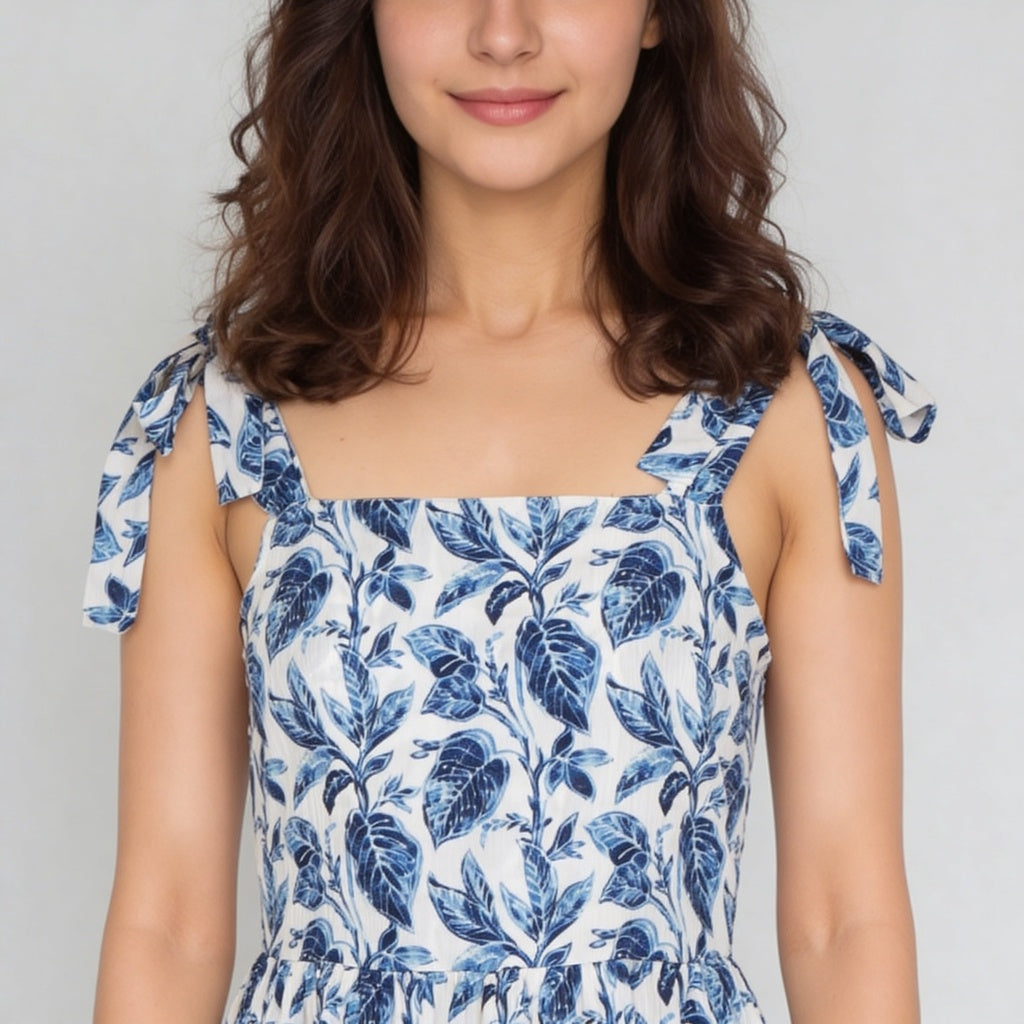 Printed Shoulder Strappy Flared Dress