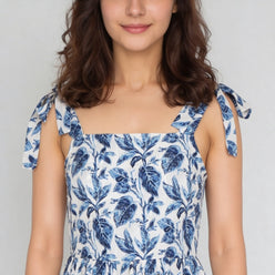 Printed Shoulder Strappy Flared Dress