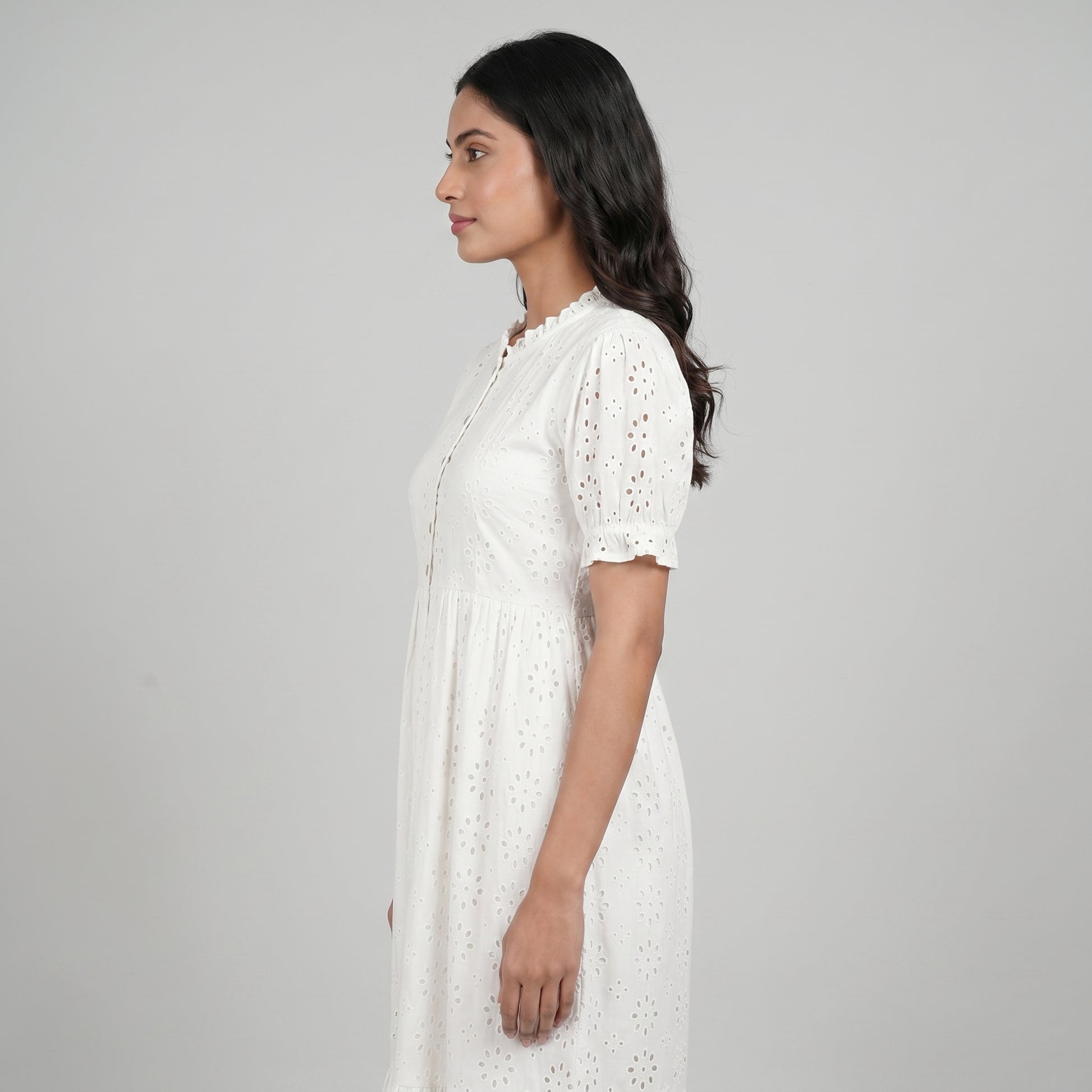 Cotton Schiffli Flared Dress
