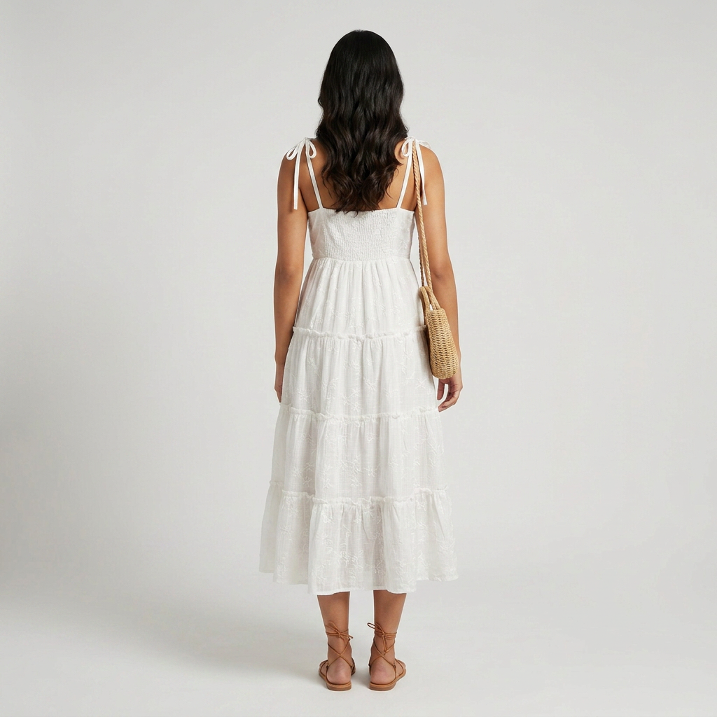 Embroidered Shoulder Straps Sleeve Flared Dress