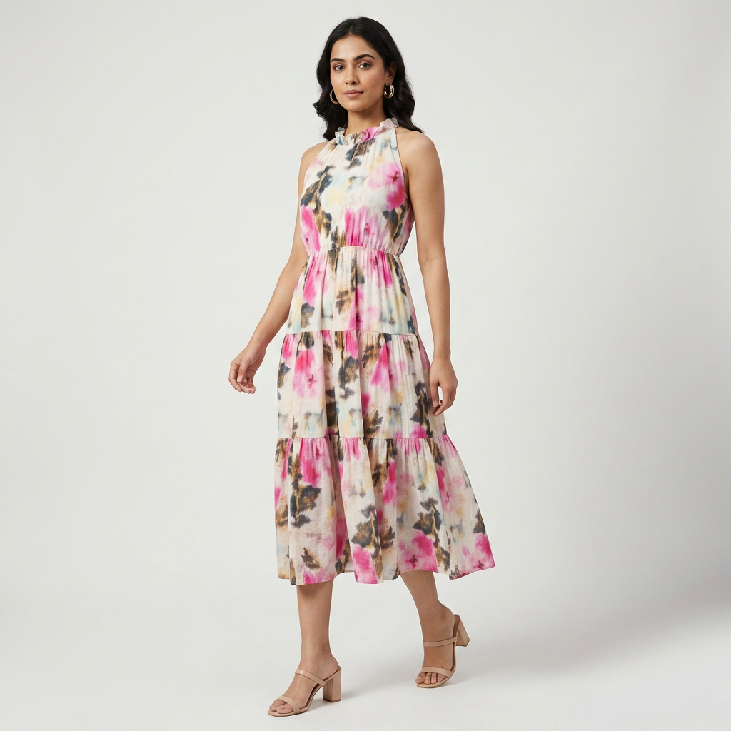 Printed Sleeveless Flared Dress