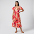 Printed Puff Sleeve Flared Dress