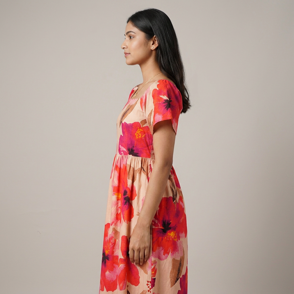 Printed Puff Sleeve Flared Dress