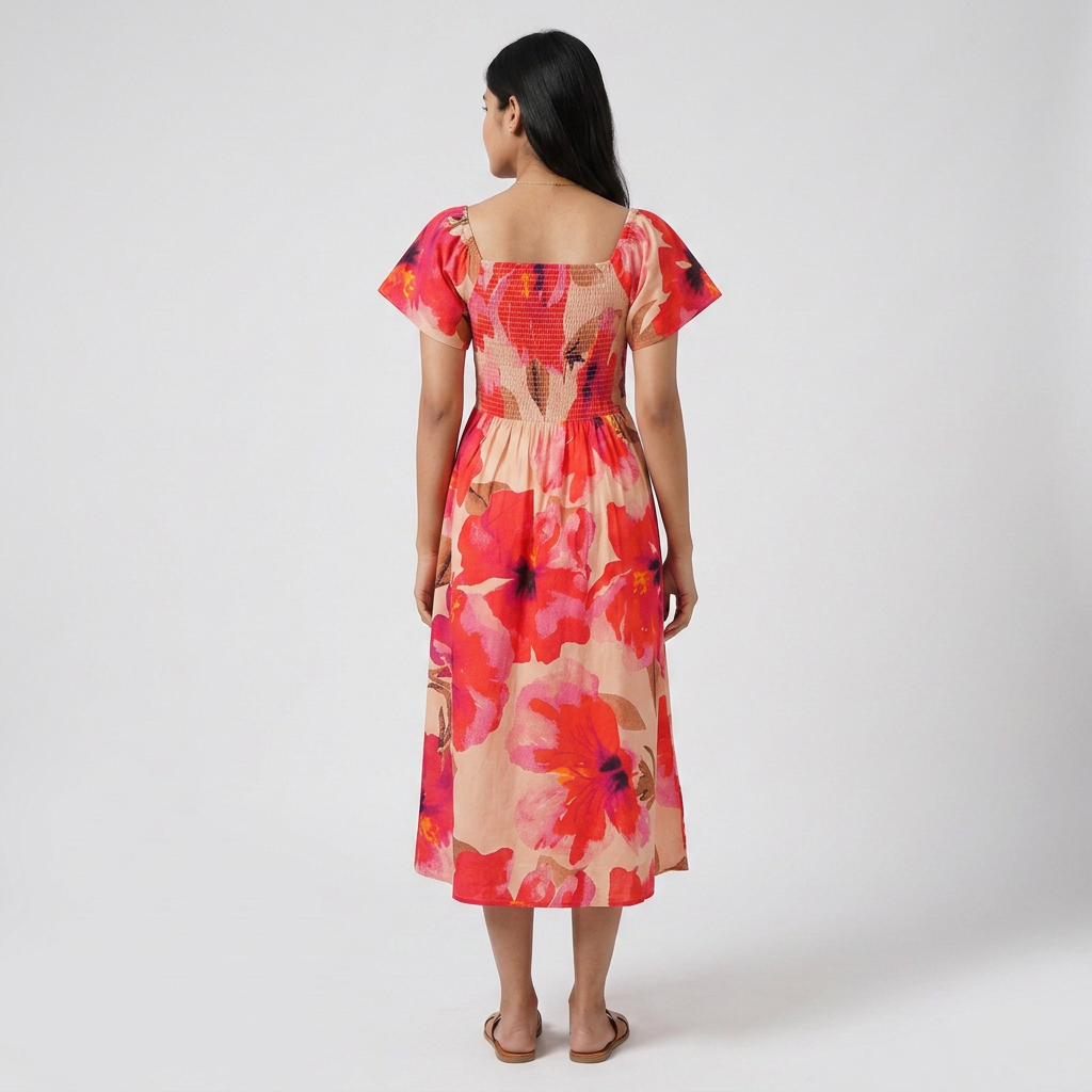 Printed Puff Sleeve Flared Dress