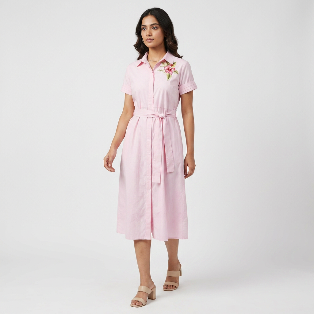 Cotton Embroidered Flared Dress