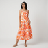 Cotton Printed Shoulder Straps Sleeve Flared Dress