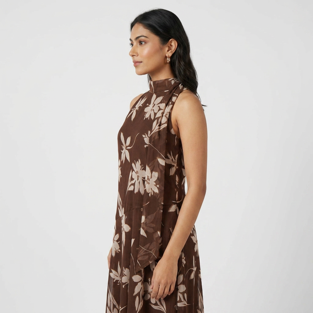 Printed Halter Neck Flared Dress