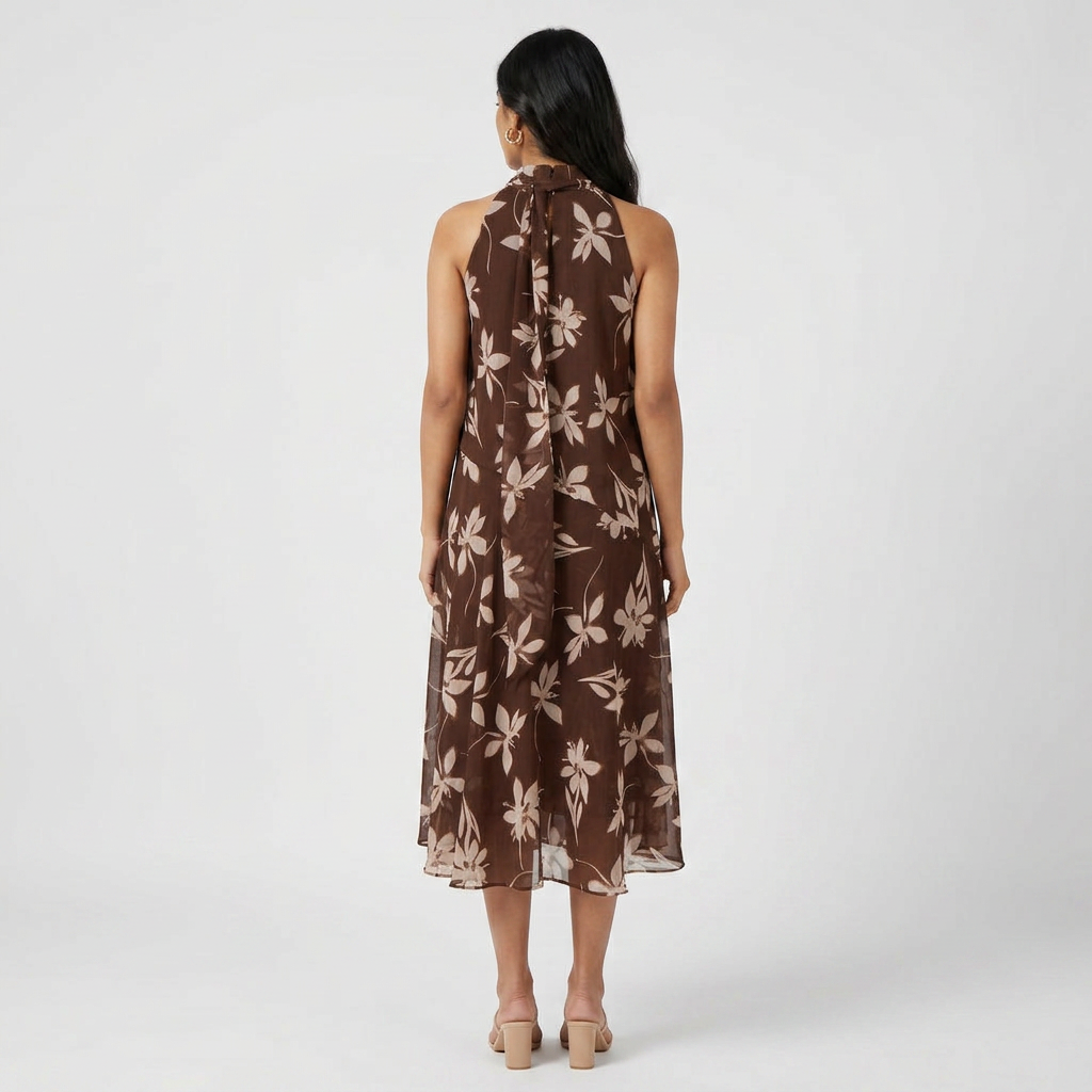 Printed Halter Neck Flared Dress