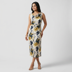 Printed Cowl Neck Slim Dress
